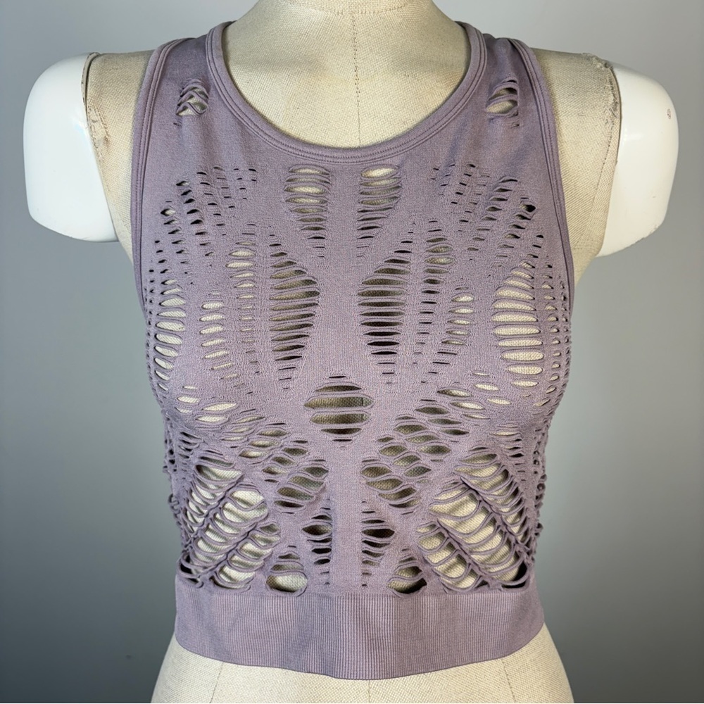 90 Degree By Reflex Laser Cut Slashed Crop Top Purple M